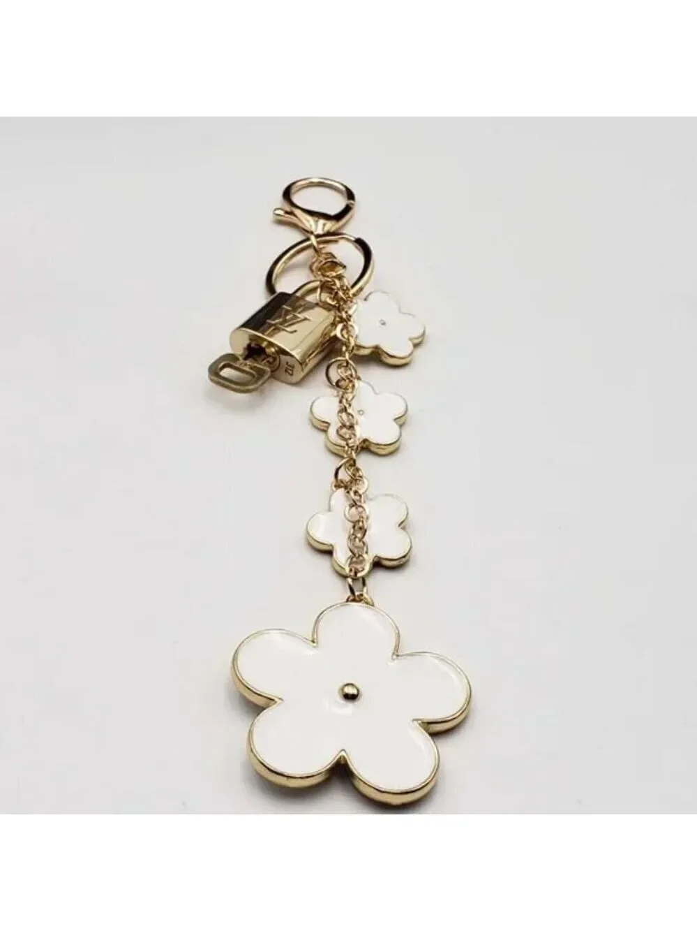 LV Gold Padlock 🔑 Authentic Louis Vuitton Charm + Unbranded Flower Keychain